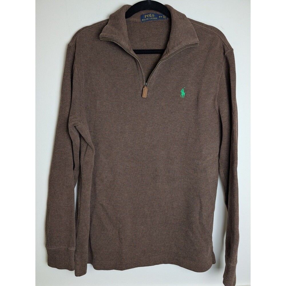 Polo Ralph Lauren Mens Medium Brown 1/4 Zip Pullover Sweater Estate Rib Knit